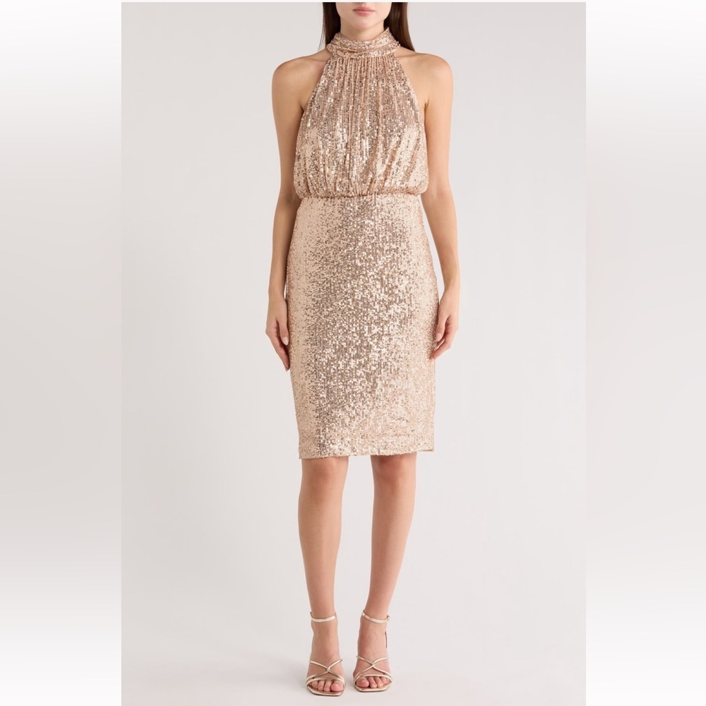 Eliza J Gold Mock Neck Sleeveless
Sequin Cocktail Dress NWT